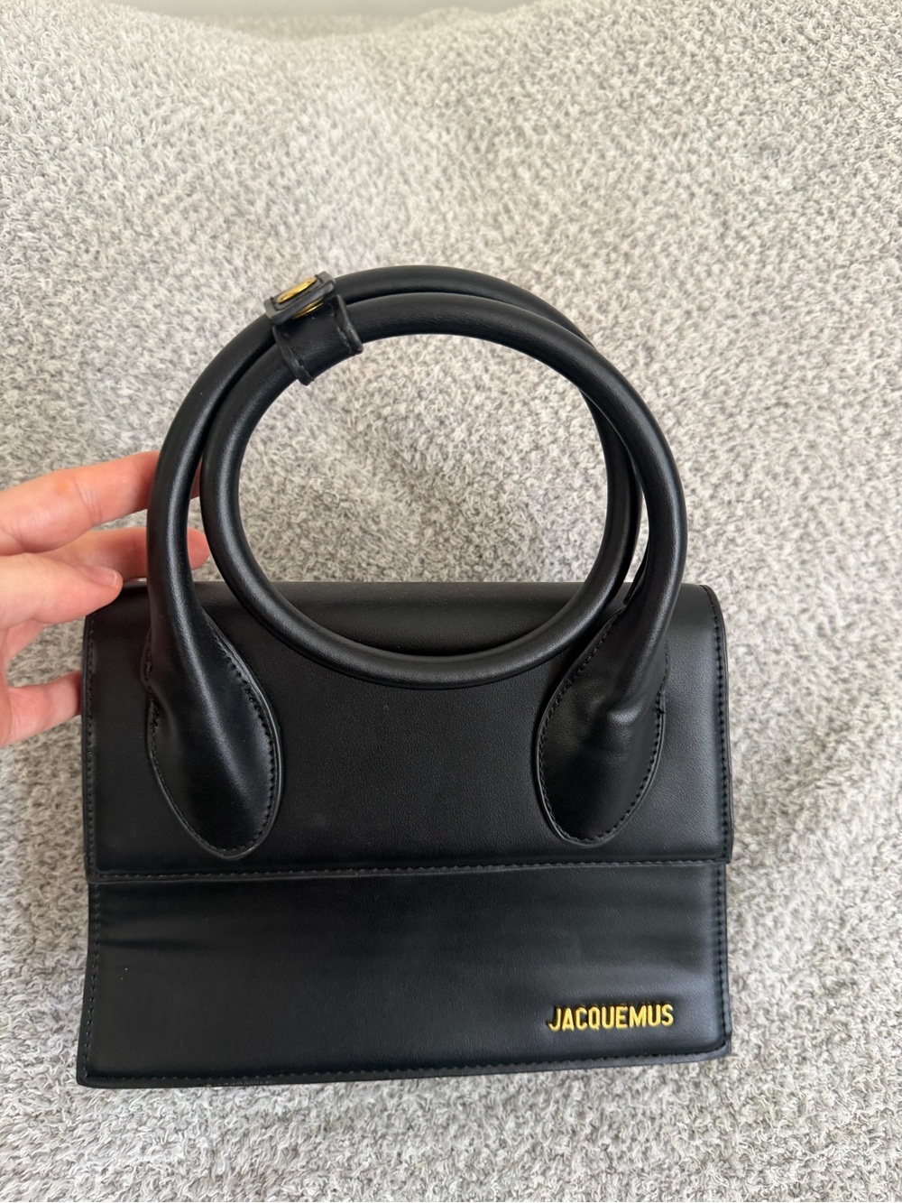 Jacquemus Black Leather Mini Top-Handle Bag with Gold Logo - Picture 5 of 12